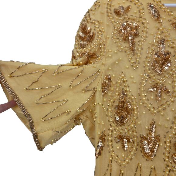 VTG MARK & JOHN BY GOPAL SILK BEADED FLAPPER CREW NECK SHORT SLEEVE MIDI DRESS - Picture 7 of 9